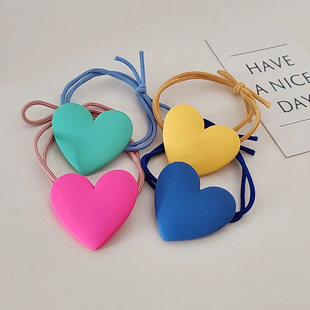 Heart-Shaped Colored Girl's Hair Ties (4-Piece)