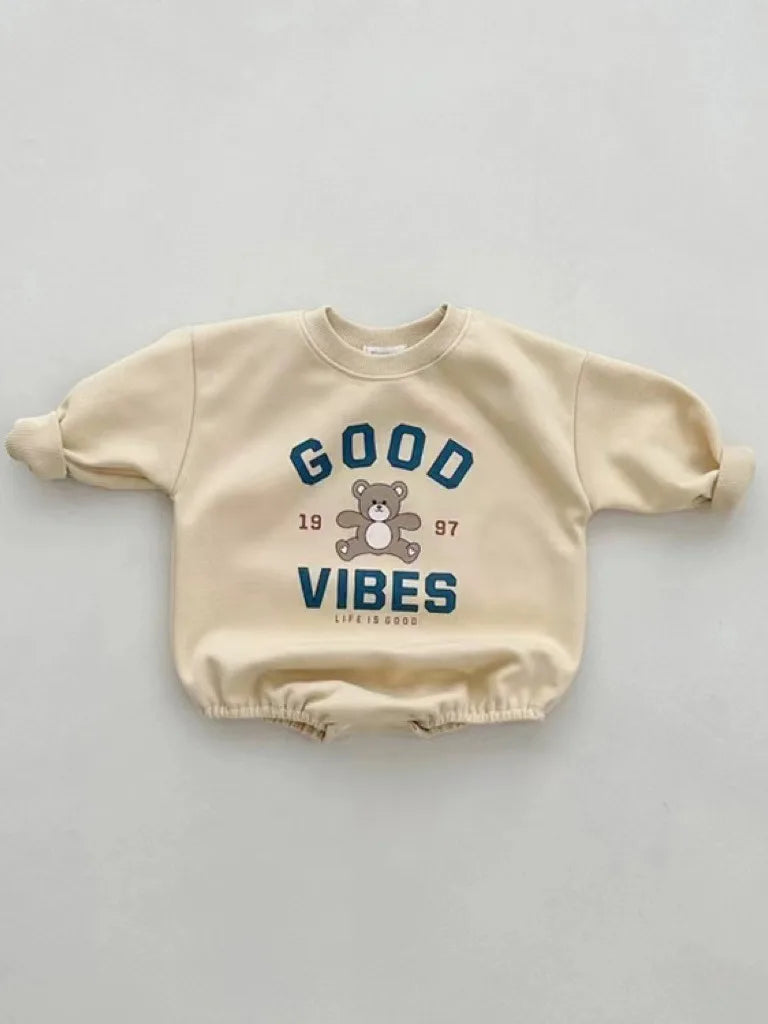 'GOOD VIBES' Bear Long-Sleeved Onesie
