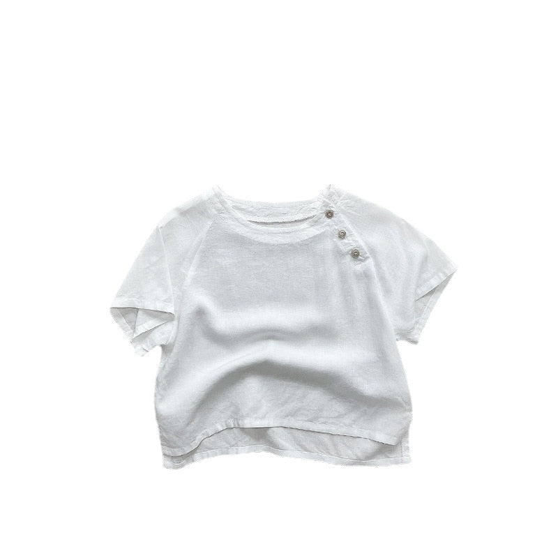 Short-Sleeved Solid Buttoned T-Shirt
