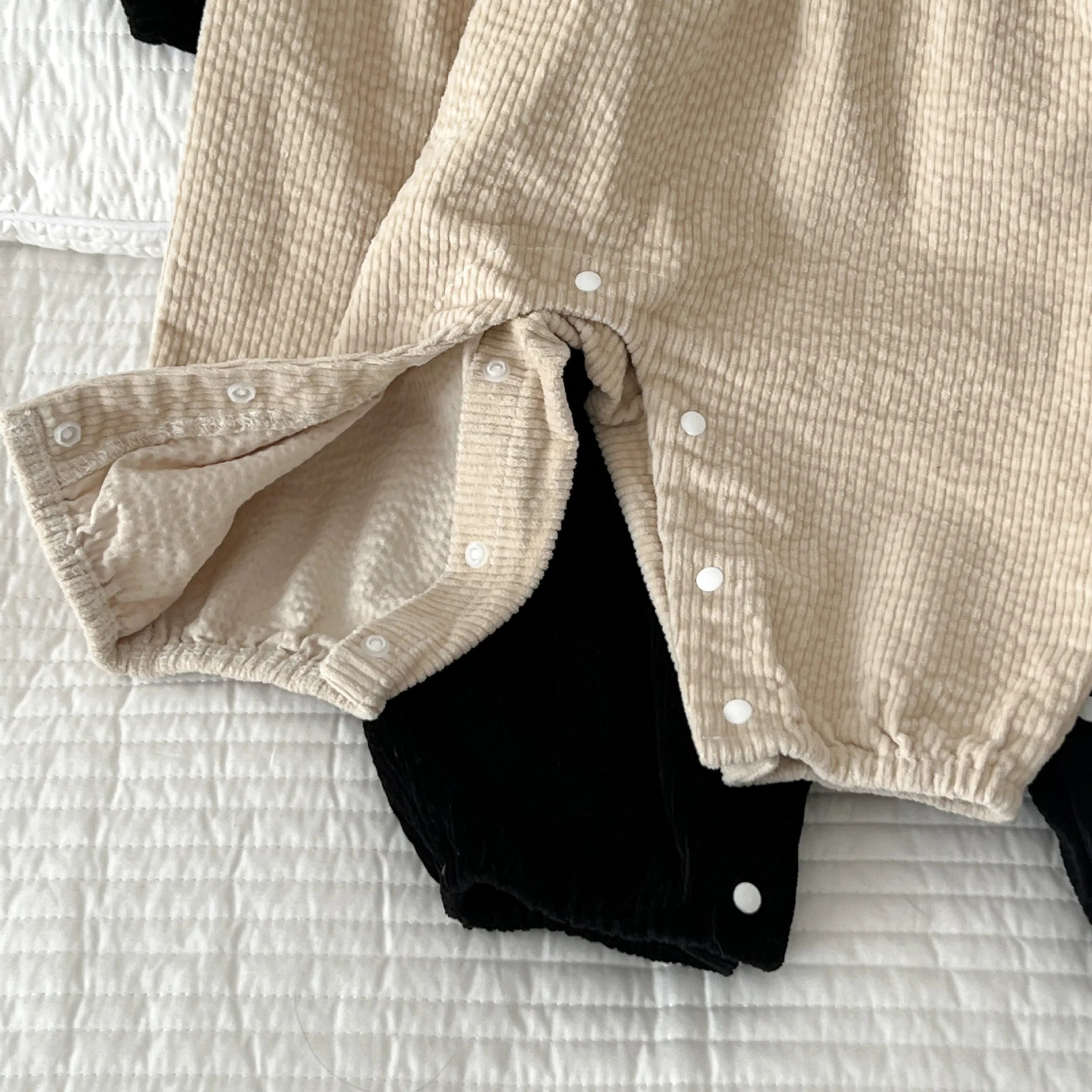 Corduroy Solid Long-Sleeved Collar Romper