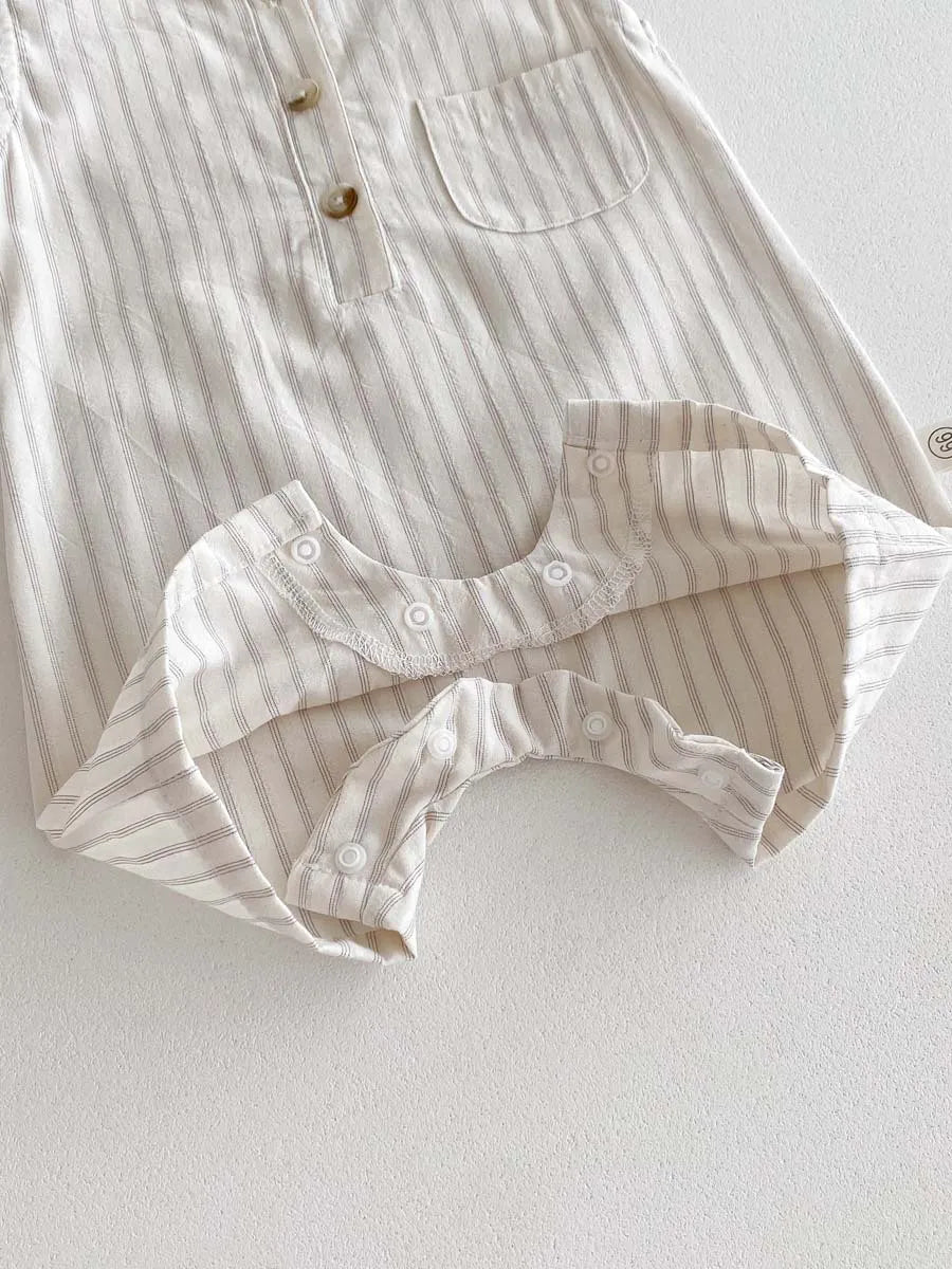 Girls Striped Sleeveless Romper & Cap Set