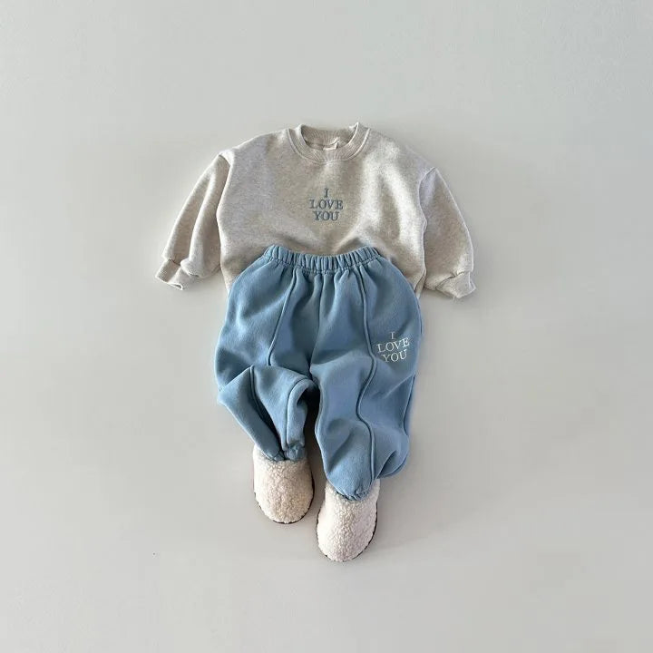 'I LOVE YOU' Thick Fleece-Lined Jogger Set