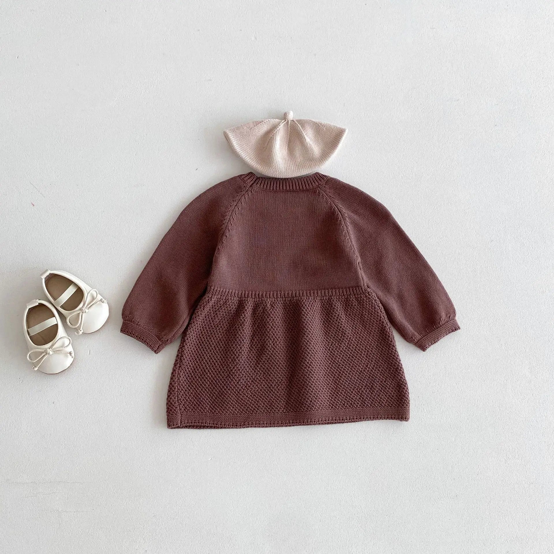 Girls' Autumn Long-Sleeved Coffee Knit Dress