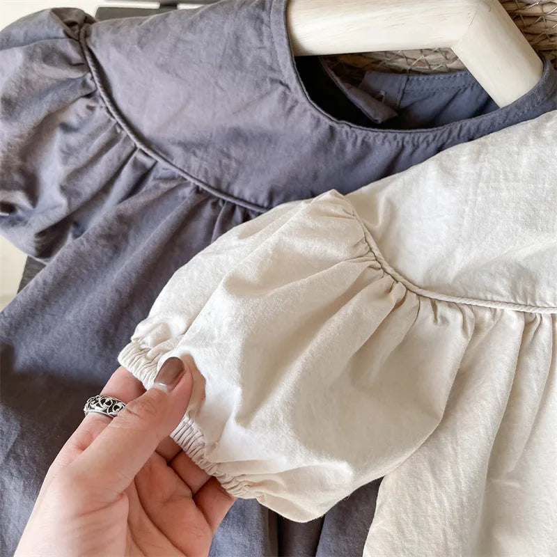 Puff-Sleeved Solid Dress