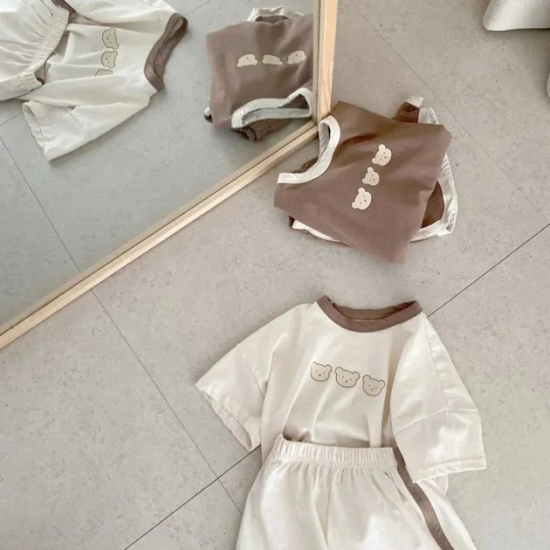 Cute Bear Print Tee & Shorts Set