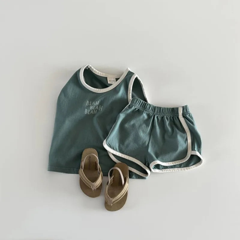 'BLAH BLAH BLAH' Cute Kids Sports Vest & Shorts Set