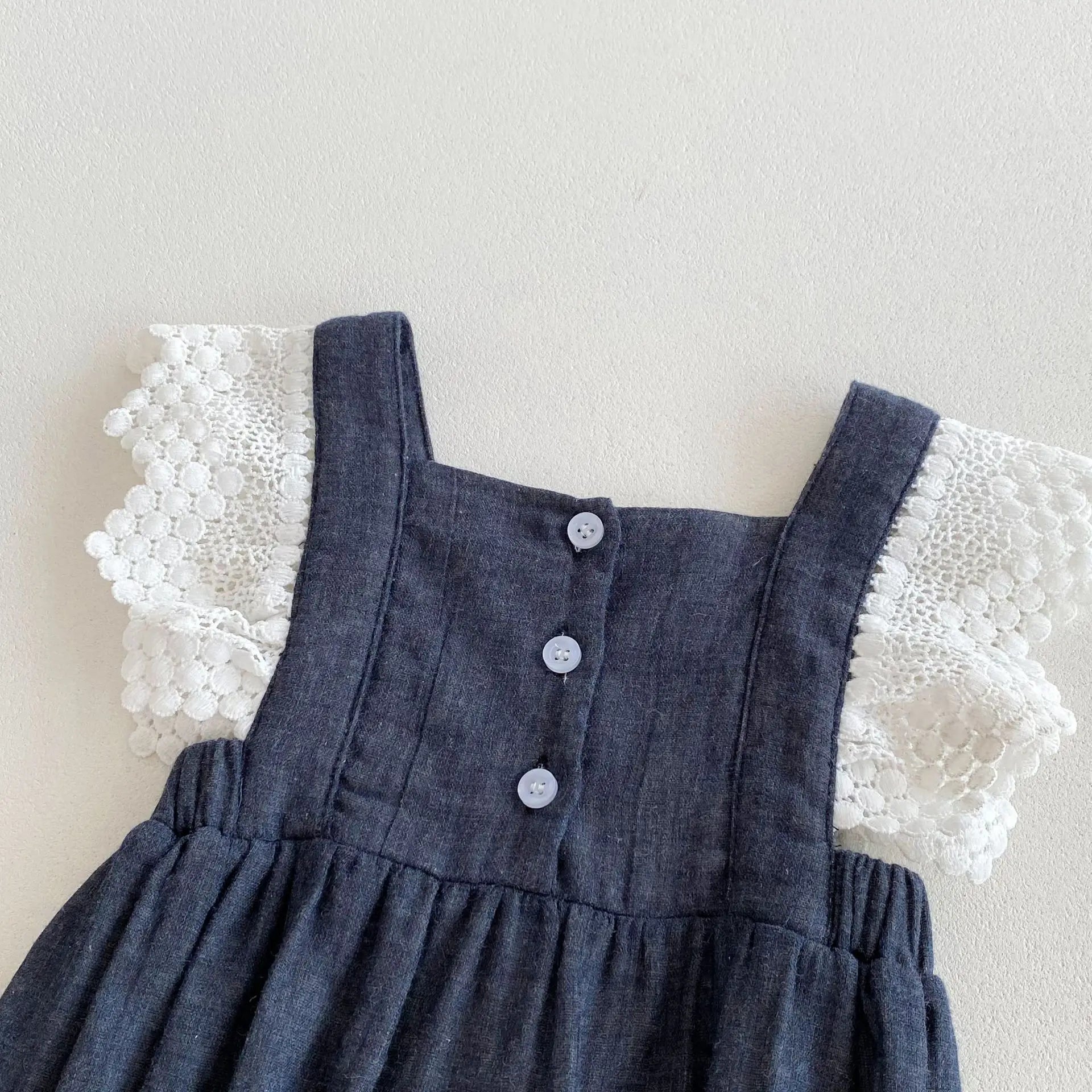 Embroidered Print Square Collar Romper & Dress Set