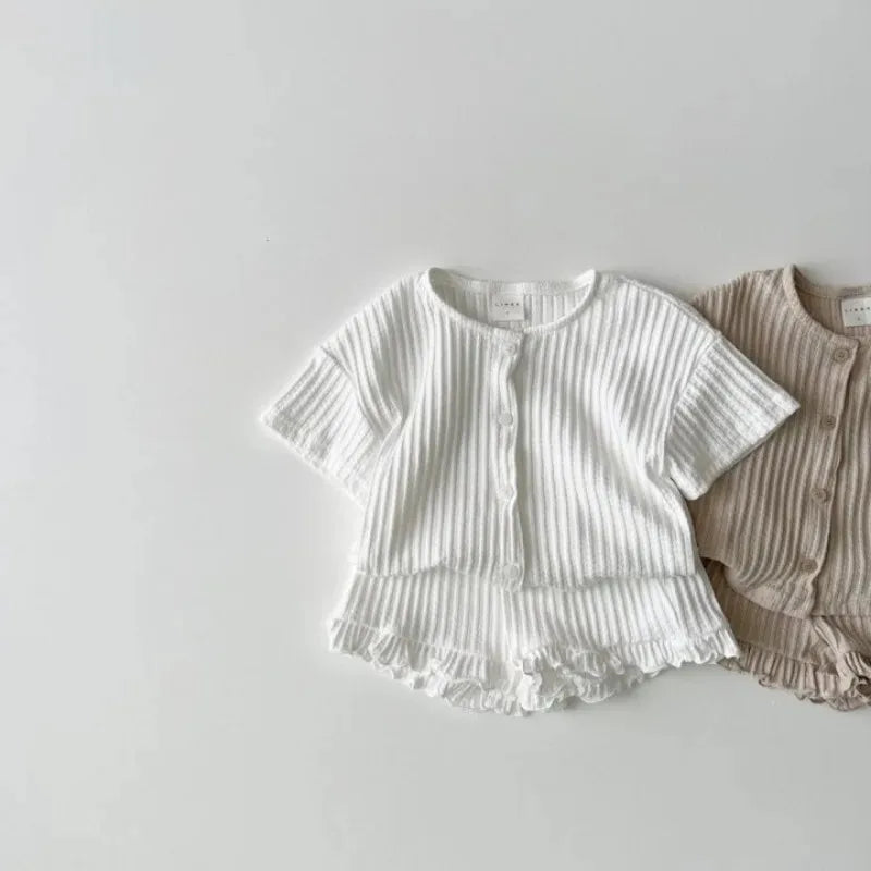 Lightweight Short-Sleeved Top & Ruffled Shorts Set