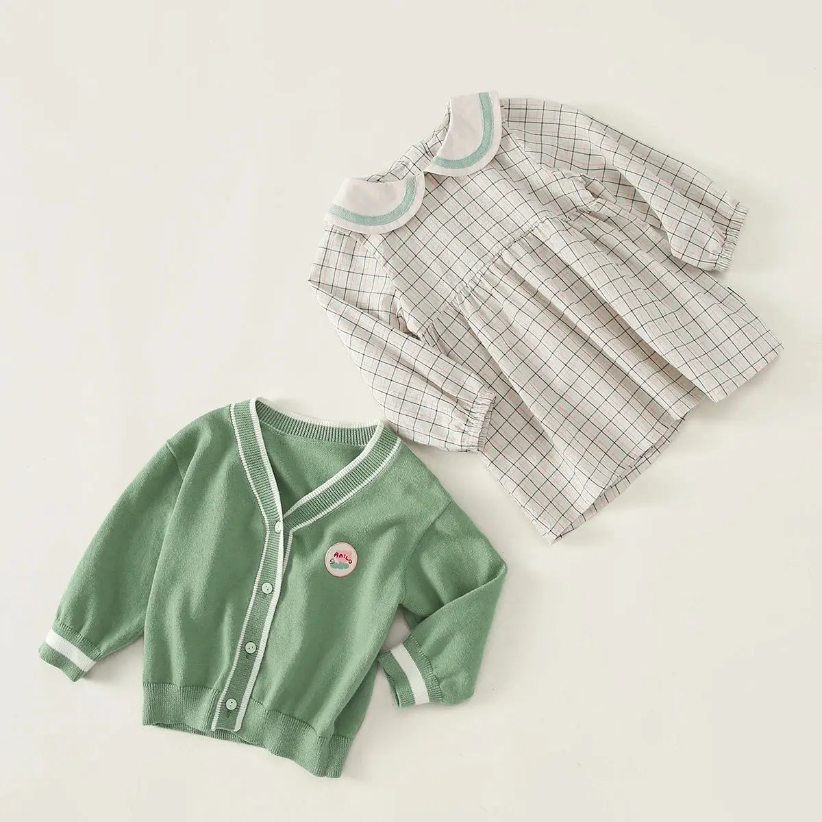 Girls' Button-Down Cardigan & Plaid Dress Set