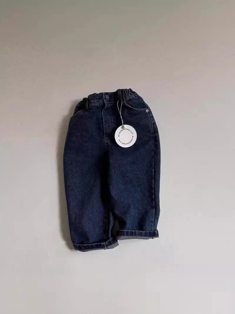 Solid Denim Casual Pants