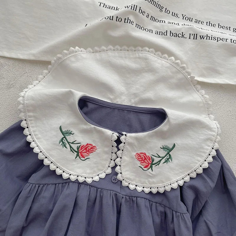 Girl's Peter Pan Collar Embroidered Onesie