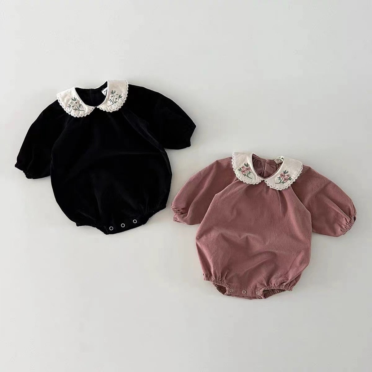 Embroidered Collar Snap-Button Onesie