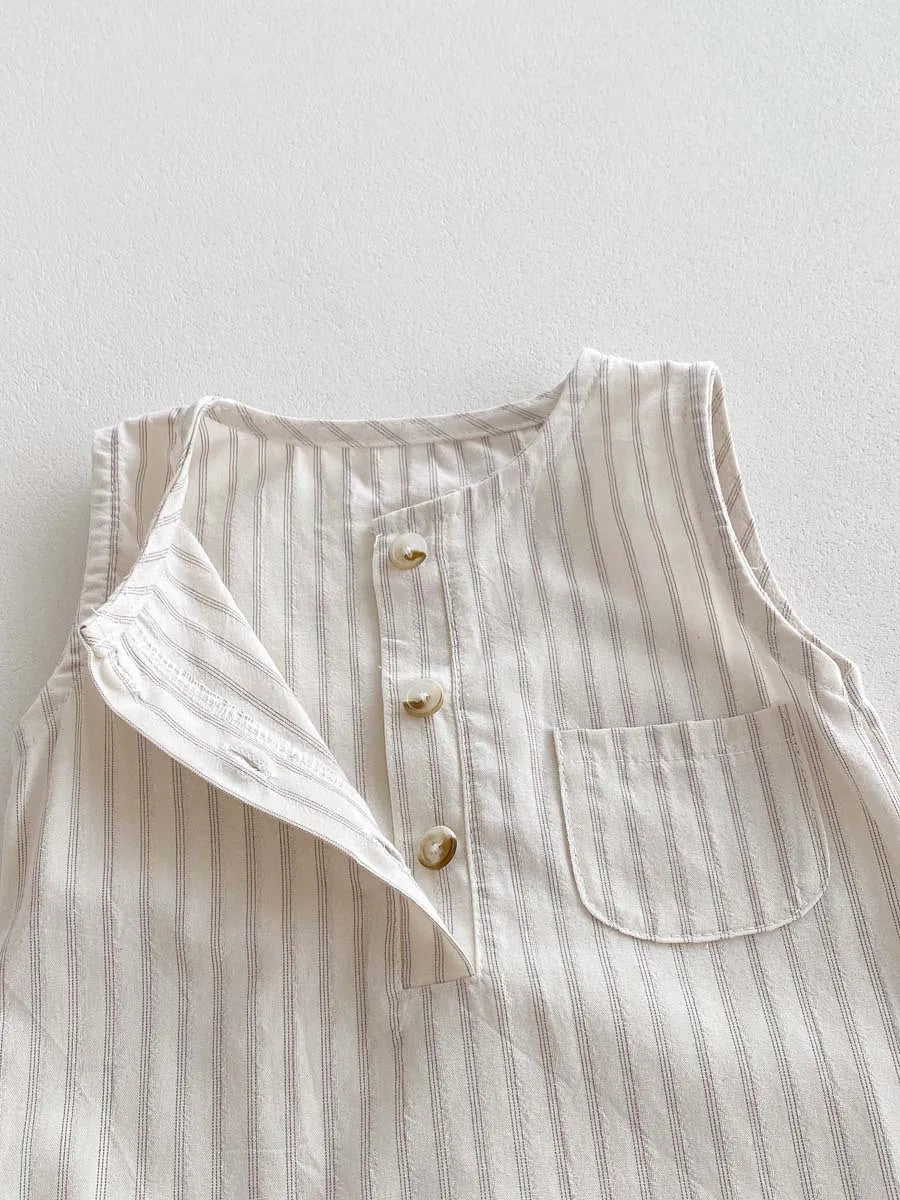 Girls Striped Sleeveless Romper & Cap Set
