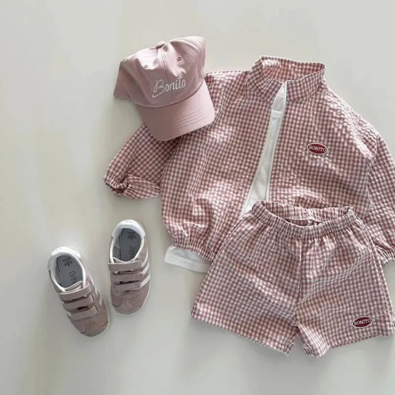 Plaid Jacket and Shorts Set