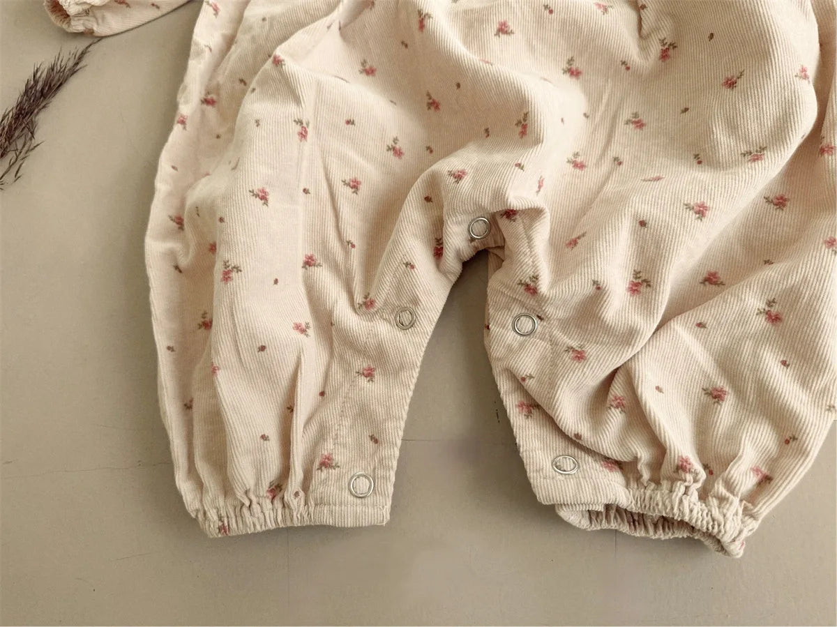 Vintage Floral Print Long-Sleeve Romper