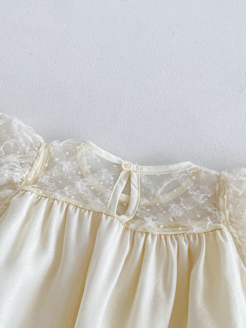 Girls Lace Puff Sleeved Infant Onesie