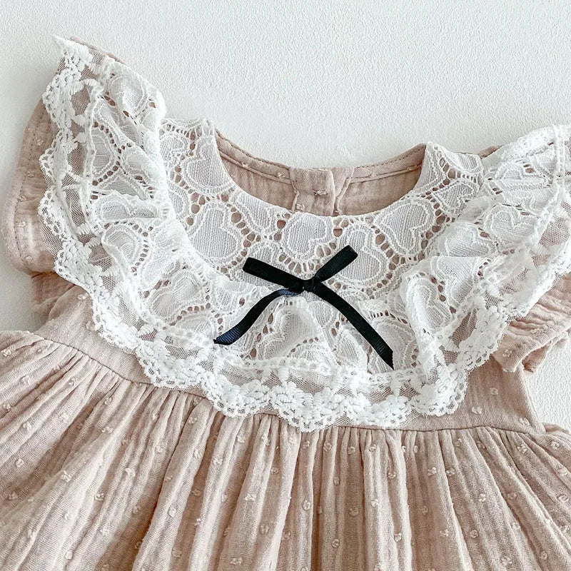 Flying Sleeve Cotton Lace Onesie