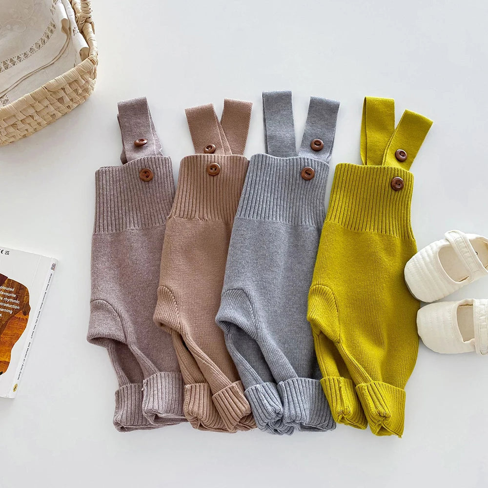 Girls Solid Knit Overalls