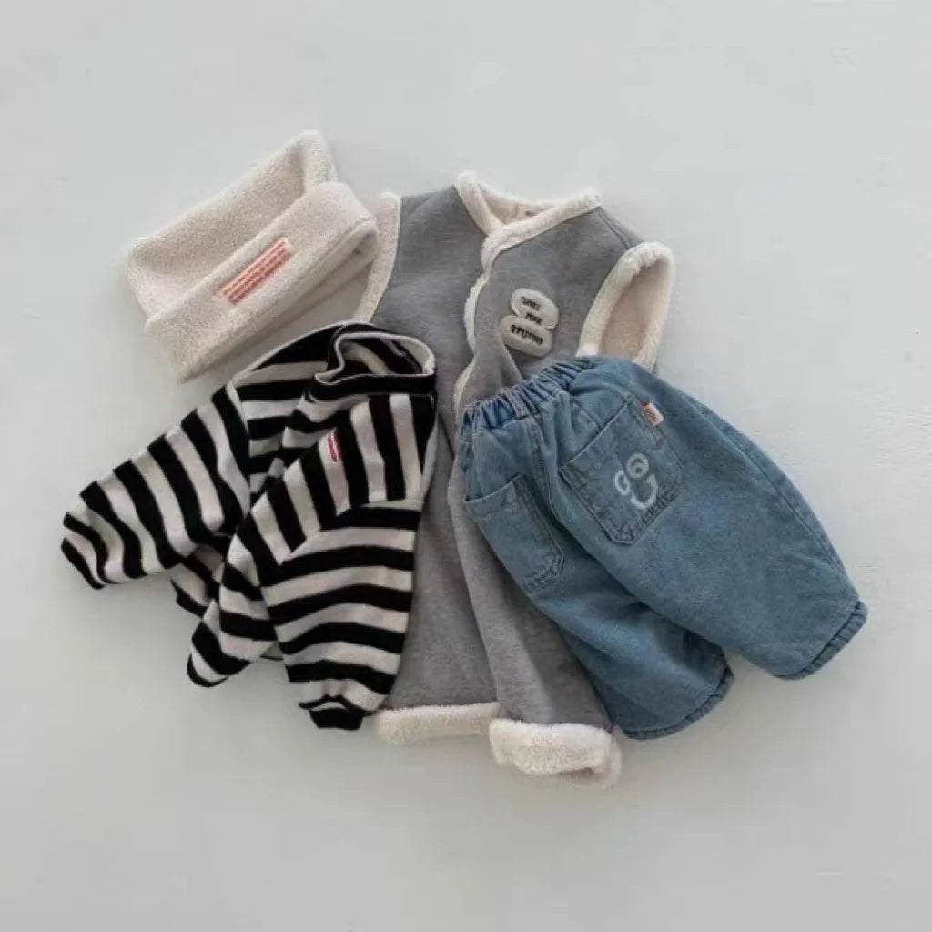 Thick Fleece Retro Denim Pants