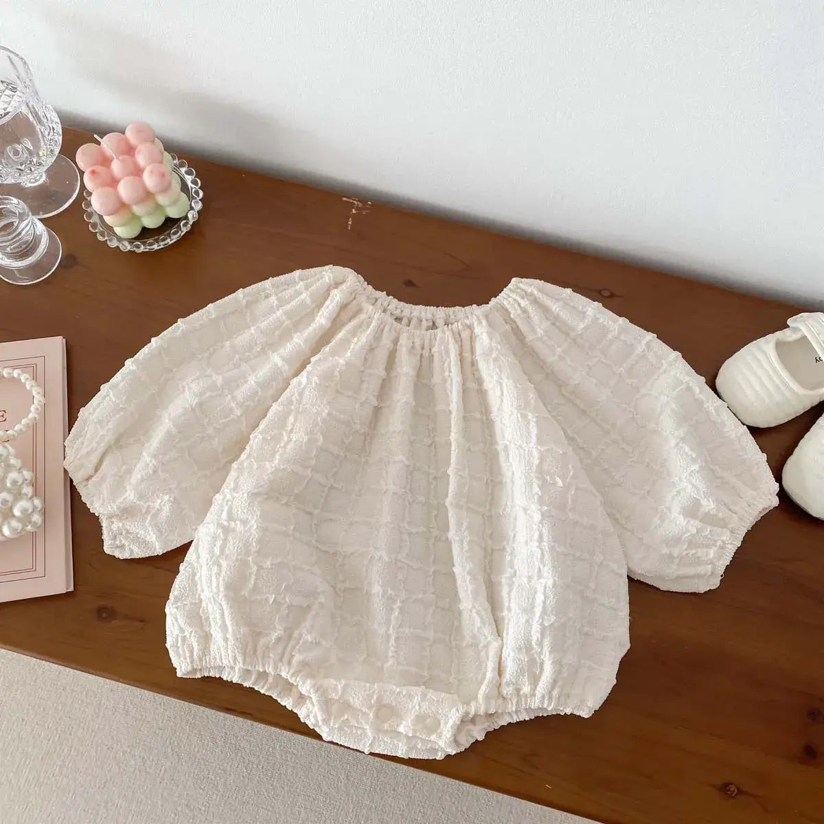 Solid Ivory A-Line Dress & Onesie