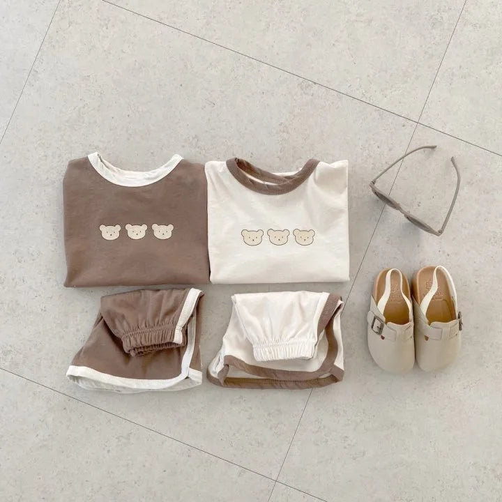 Cute Bear Print Tee & Shorts Set