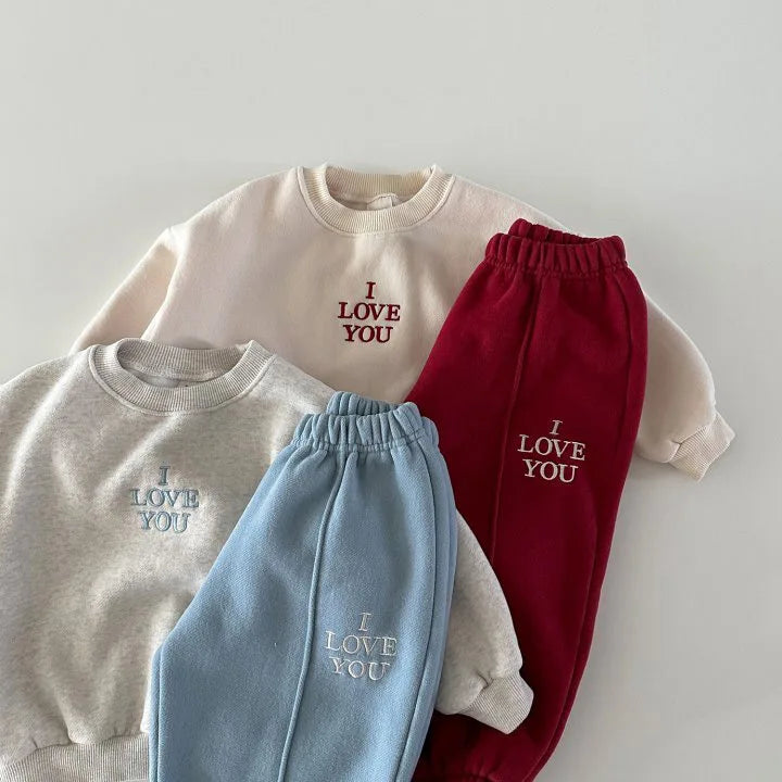 'I LOVE YOU' Thick Fleece-Lined Jogger Set