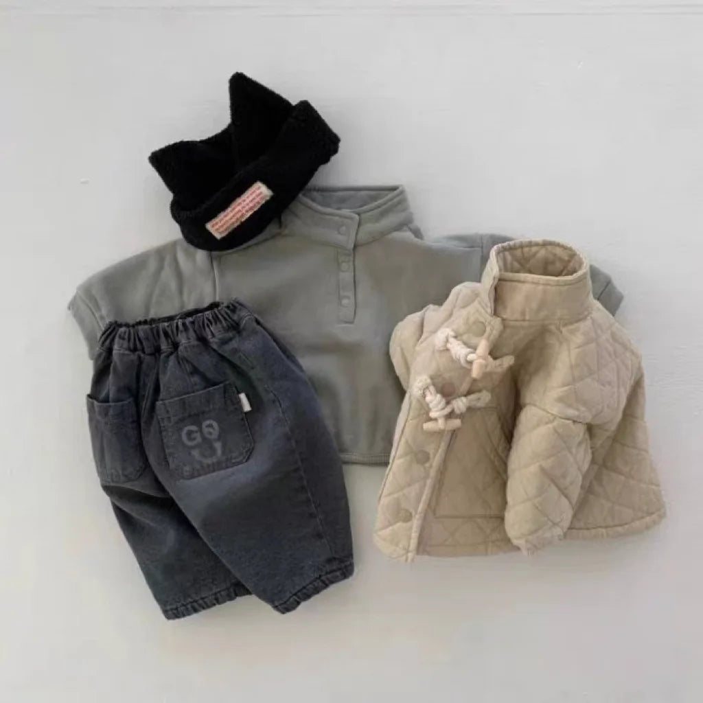 Thick Fleece Retro Denim Pants