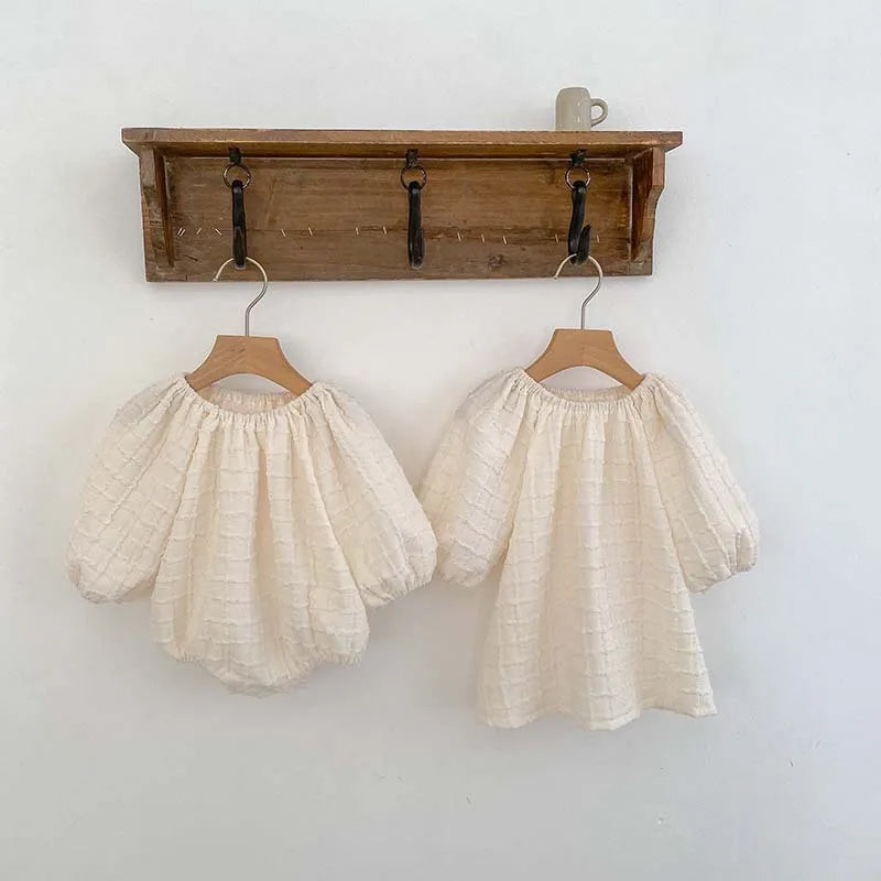 Solid Ivory A-Line Dress & Onesie