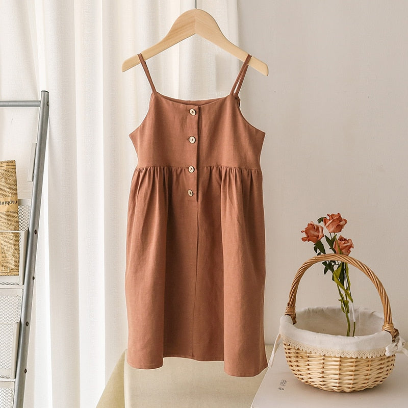 Solid Button Summer Dress