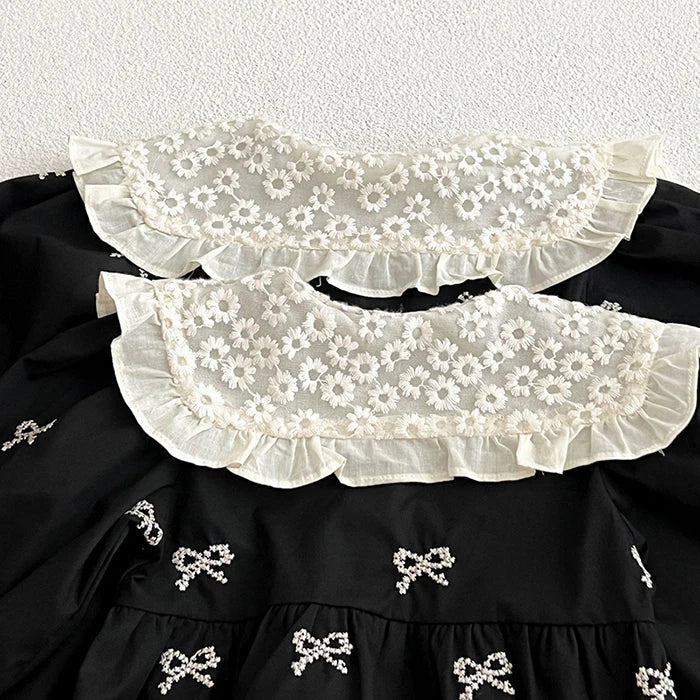 Bow-Print Collar Draped Dress