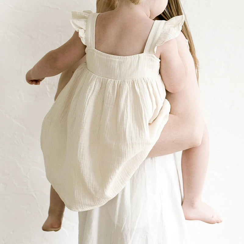 Sleeveless Muslin Girls Lined Dress