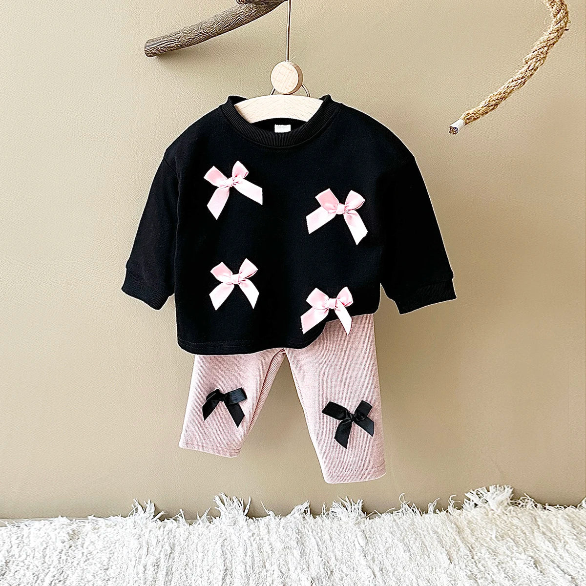 Girls Long Sleeved Bow Top & Pants Set