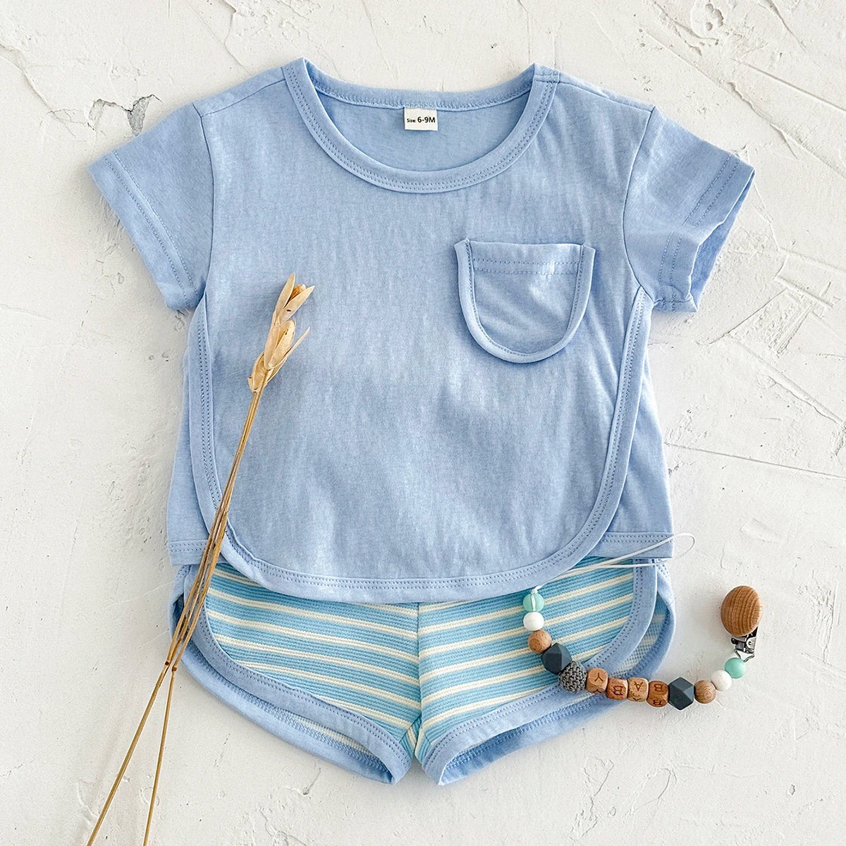 Front Pocket Top & Striped Shorts Set
