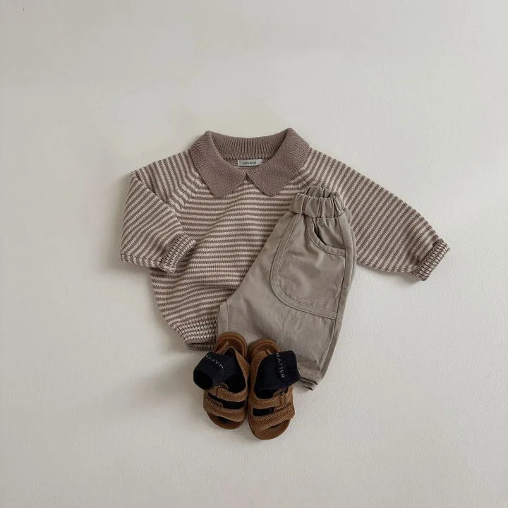 Lapel Striped Knit Sweater