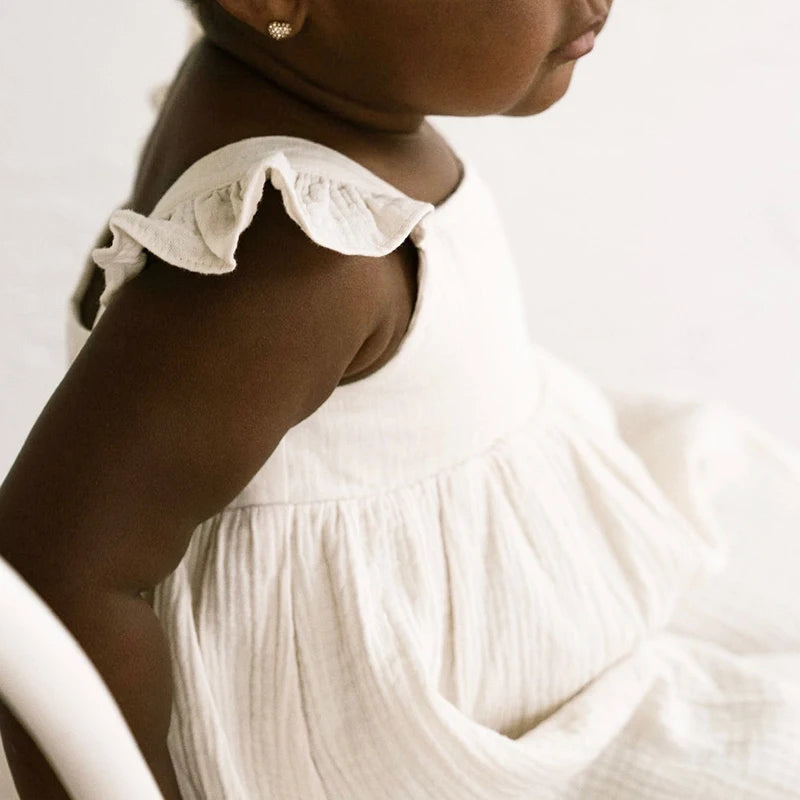 Sleeveless Muslin Girls Lined Dress