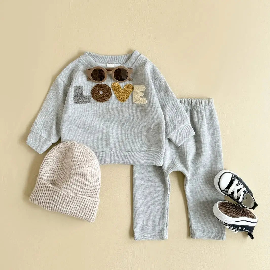 'LOVE' Long-Sleeve Sweatshirt & Pants Set