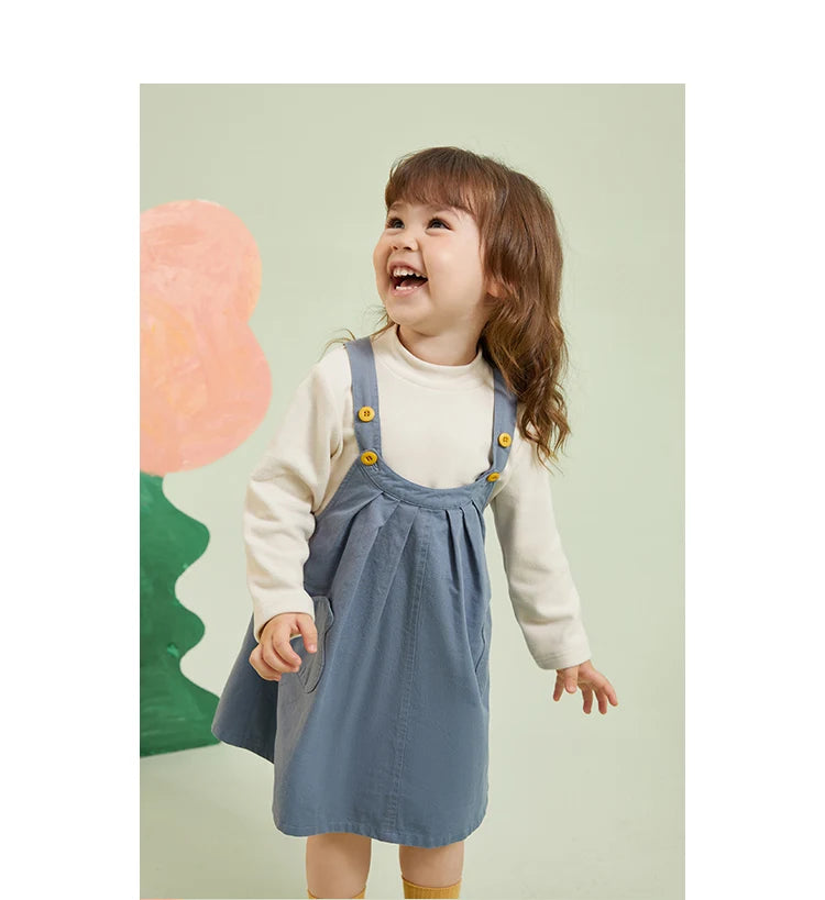 Girls' Solid Suspender Dress