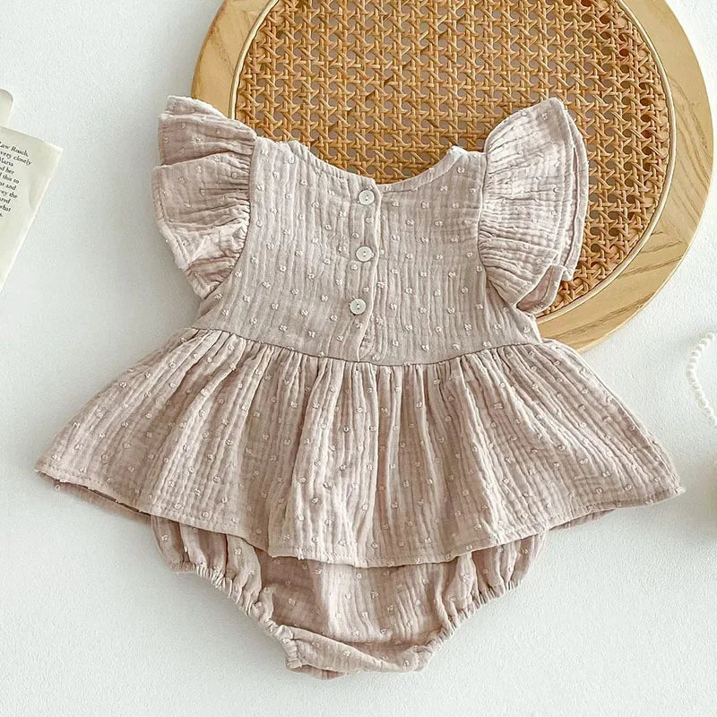Flying Sleeve Cotton Lace Onesie