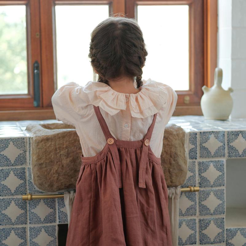 Long-Sleeved Lotus Collar Blouse & Overalls Dress