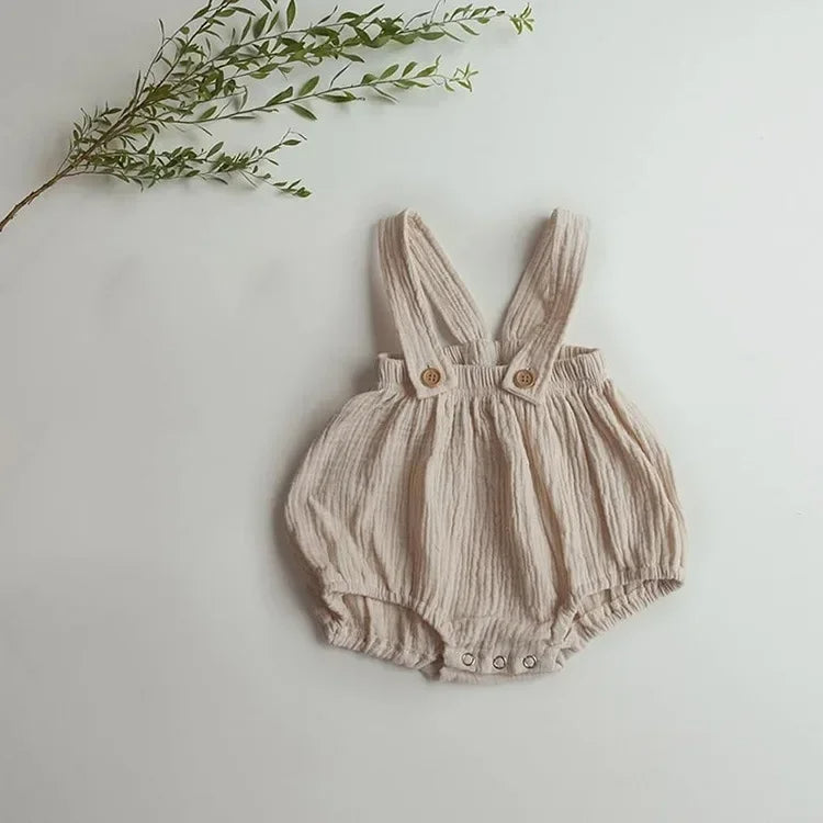 Linen Cotton Hat & Suspender Shorts Set