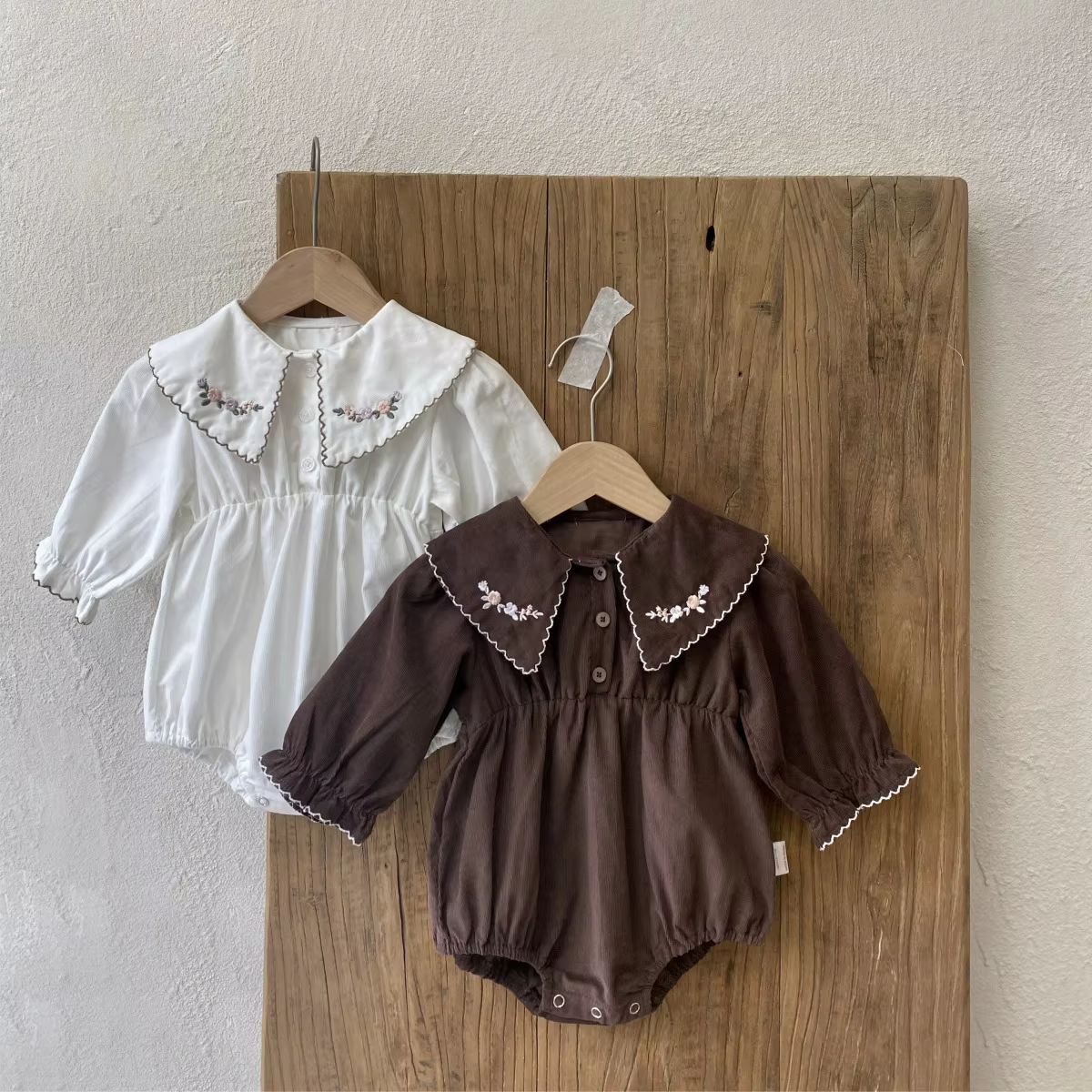 Girls' Long-Sleeved Large Lapel Onesie
