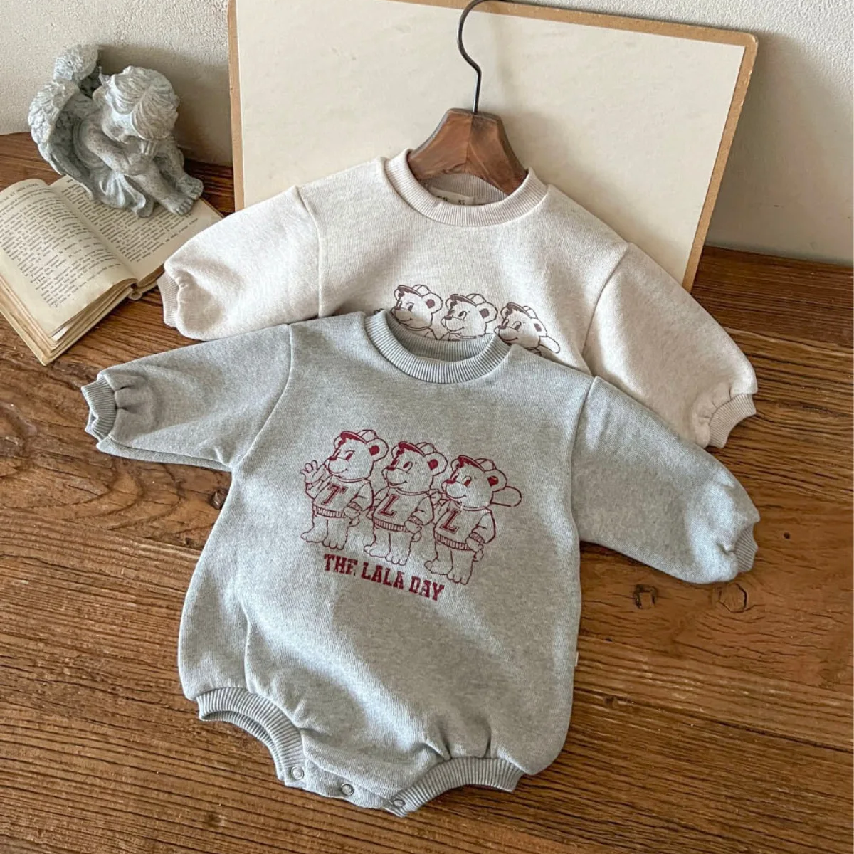 Cute Bear Print Long Sleeve Casual Romper