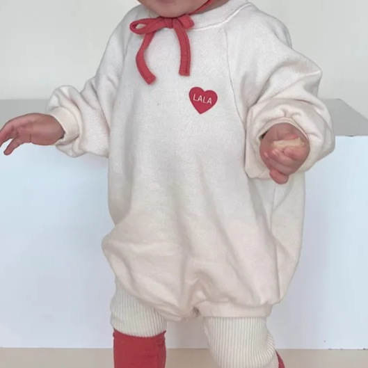 Little Heart Print Solid Romper