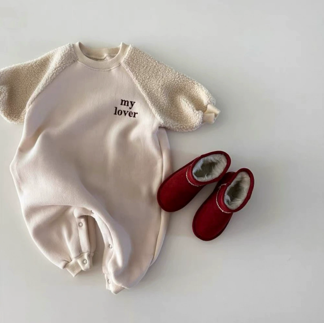 Fleece-Lined Baby Romper - Plush Long Sleeve Jumpsuit