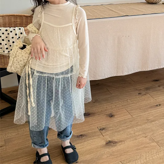 Sling Gauze Dress & Solid Top Set