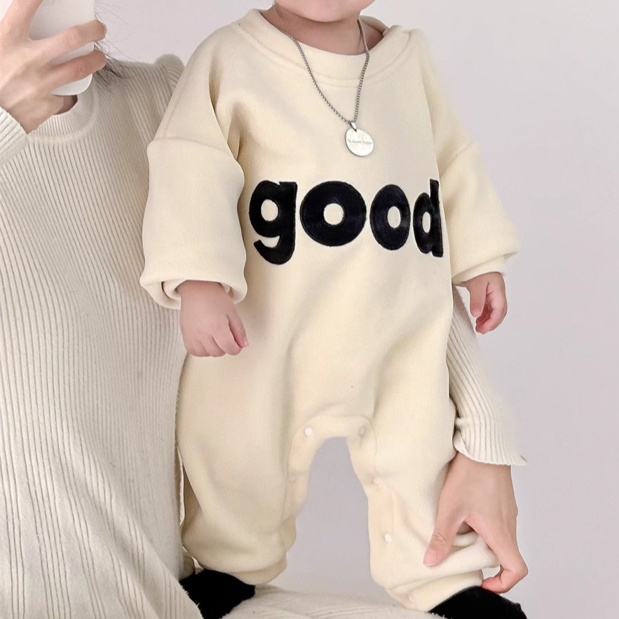 'Good' Long-Sleeved Velvet Romper