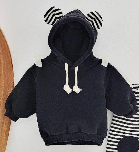 Bear Hooded Fleece Hoodie/Striped Patch Pants