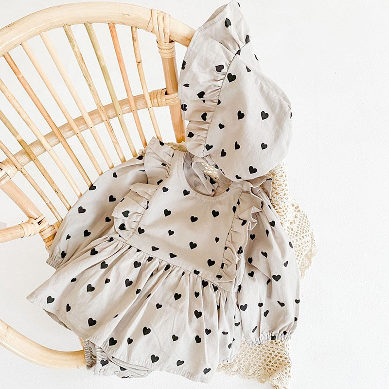 Heart Print Bodysuit & Hat Outfit