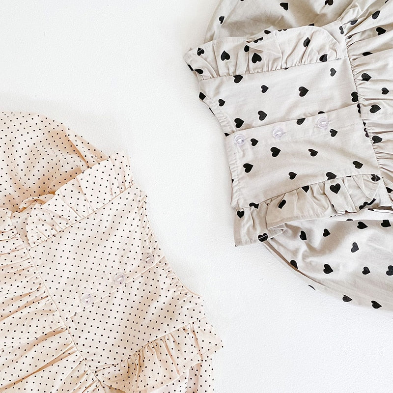 Heart Print Bodysuit & Hat Outfit