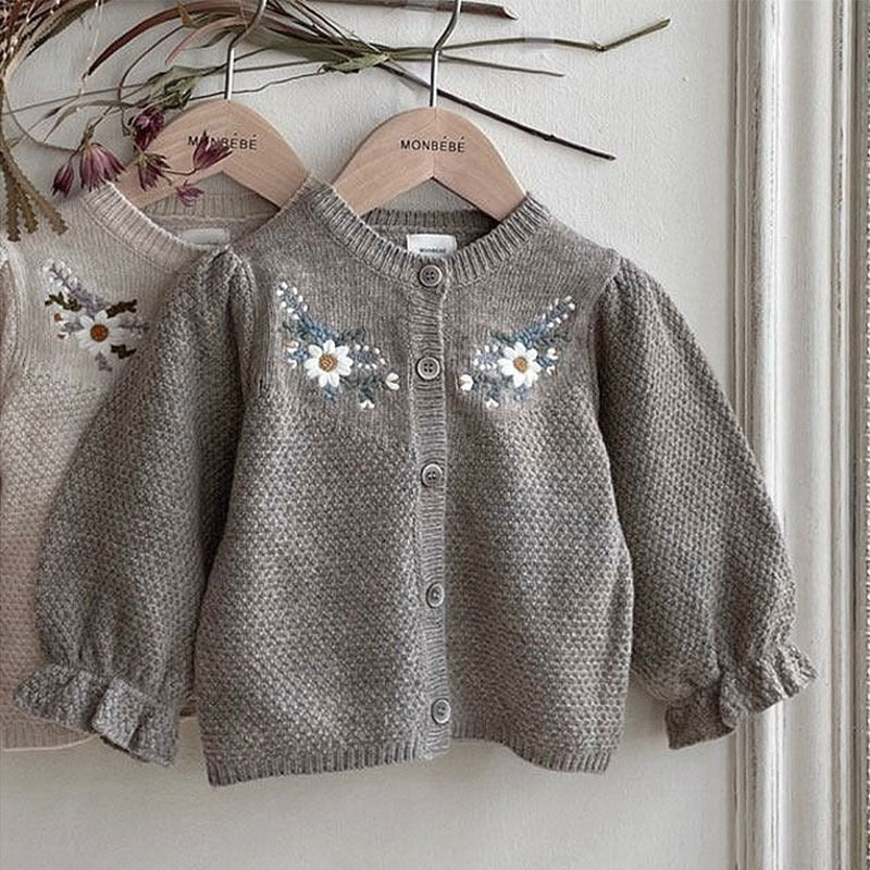 Long-Sleeved Floral Knit Cardigan